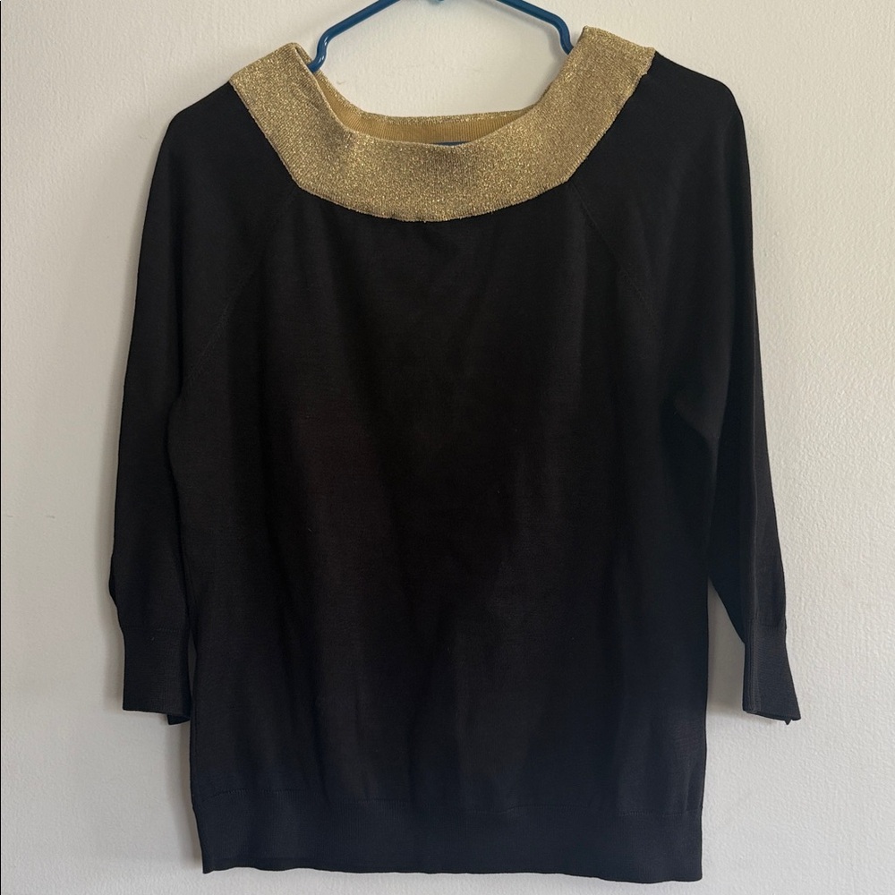 Lauren Ralph Lauren Black Sweater with Gold Collar Trim
